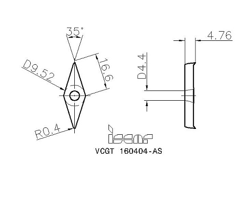 Пластина токарная ISCAR VCGT 160404-AS (5540005 / 5598028)