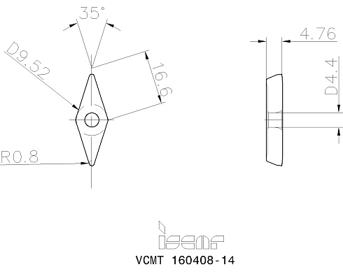 Пластина токарная ISCAR VCMT 160408-14 (3308126 / 5502403 / 5503782)