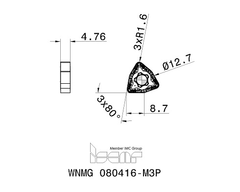Пластина токарная ISCAR WNMG 080416-M3P (3328814 / 5567525 / 5569365)