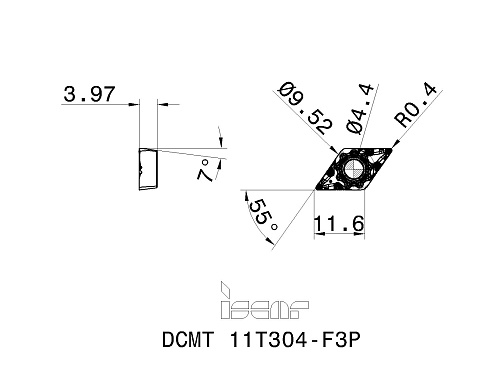 Пластина токарная ISCAR DCMT 11T304-F3P (3328982 / 5566869 / 5566872)