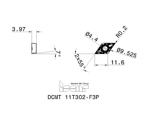 Пластина токарная ISCAR DCMT 11T302-F3P (3328981 / 5566868 / 5566871)